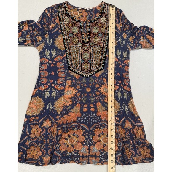 Soft Surroundings Tunic Top Medium Velvet Embroidered 3/4 Bell Sleeve Boho Indie - Picture 4 of 6